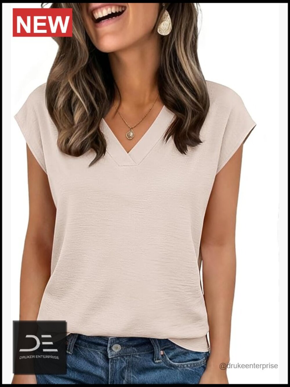 Cap Short Sleeve Textured V Neck Blouse Business Casual Summer